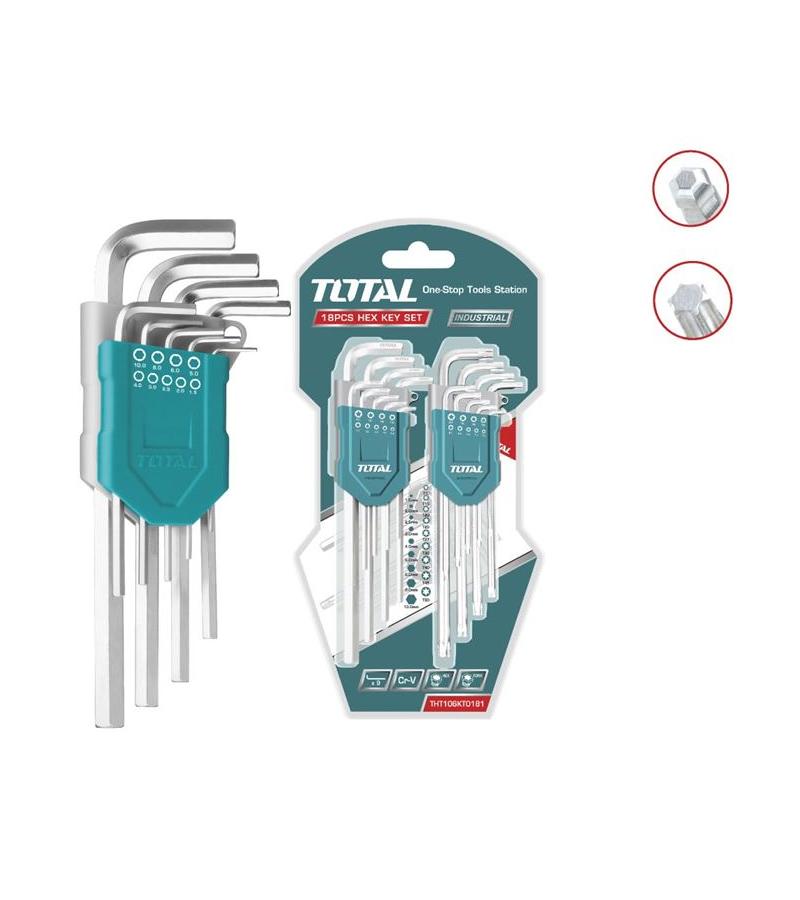 ექვსკუთხა ქანჩის ნაკრები  Hex Key + Torx Key  (18ც)  #THT106KT0181   მწარ. TOTAL