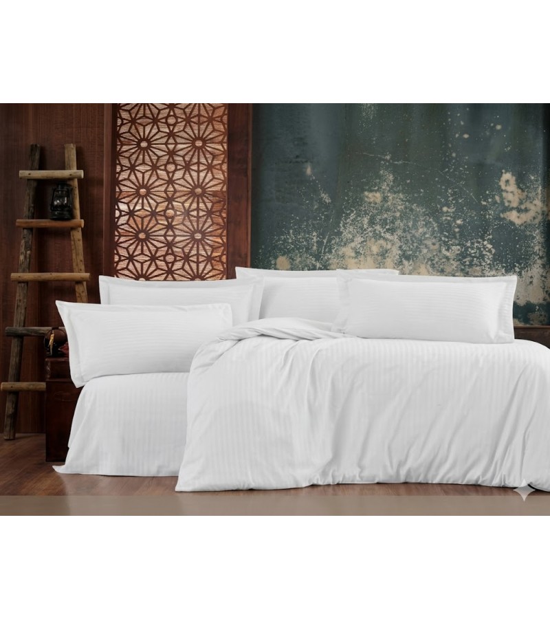 Linen set single bed white #015 CIZGILI SATEN Bitter ERTUNA TEXTIL