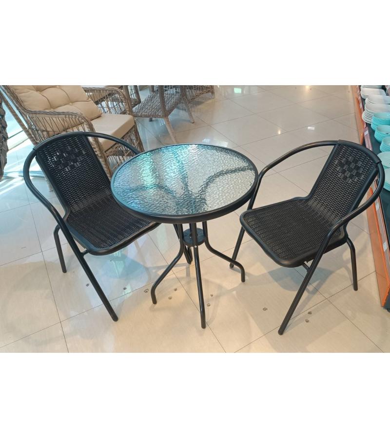 გარე მაგიდა სკამები  2+1  ( 2ც-სკამი ; 1ც-მაგიდა )  OF - 003  შავი  BLACK
