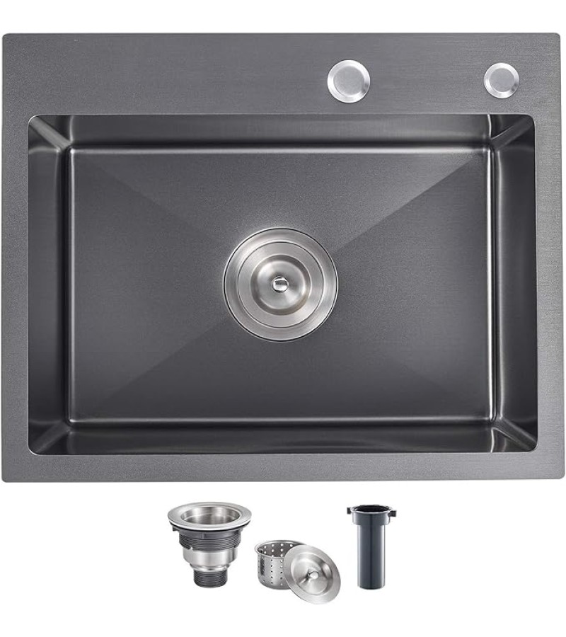 უჟანგავი ლით. ნიჟარა  ზომა: 60*45 1-ნი ჩასას. სიფონ. საწურით  (BLACK)  NYWY-24-3