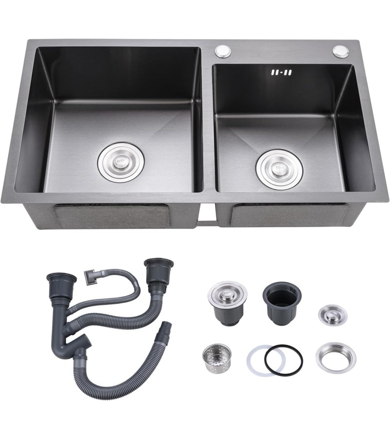 უჟანგავი ლით. ნიჟარა  ზომა: 78*43  2-ნი  ჩასას. სიფონ. საწურით  (BLACK)  NYWY-24-5