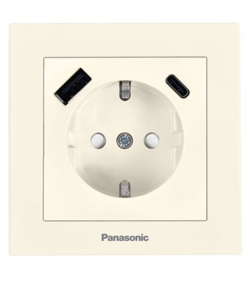 როზეტის  მექანიზმი  დამიწებით /USB/TYPE-A+C  KARRE  PLUS 55  კრემი  WDTT03312BG-EU1  Panasonic