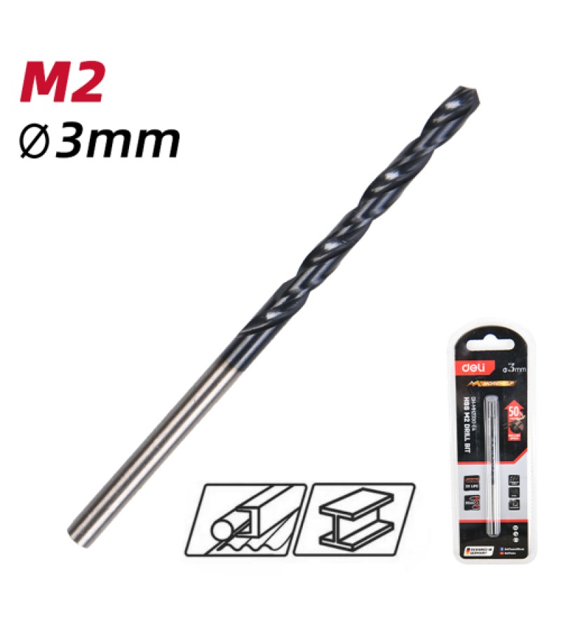 მეტალის სახვრეტი ბურღი  HSS M2  3 მმ   #DH-MHZ030-E4  Black    deli 