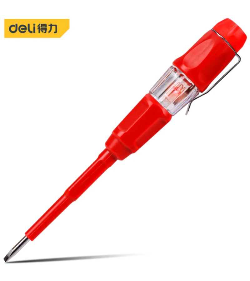 ვოლტაჟობის ტესტერი  250V  DL515250  RED   მწარ.  deli 