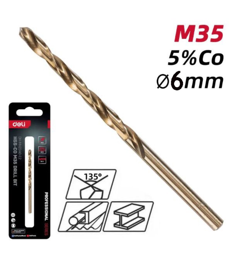 სახვრეტი ბურღი  HSS-Co M35  6 მმ   #DH-MHZ060-E2    deli 